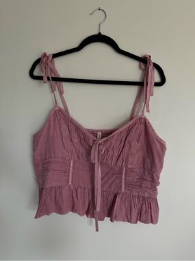 American Eagle Dusty Rose Tie-Strap Peplum Tank | Size Large